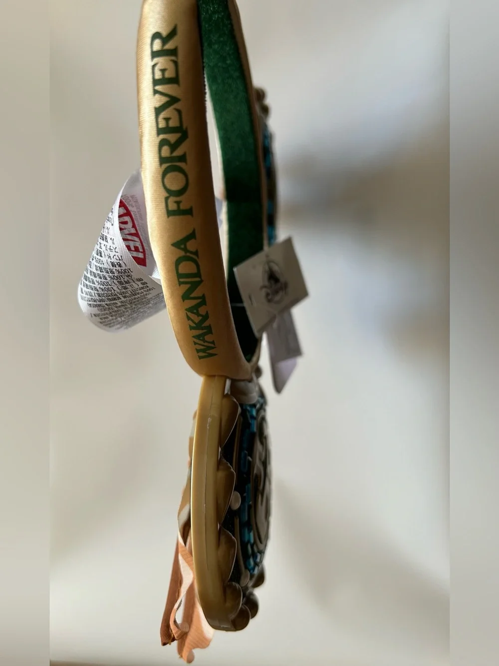 Disney Wakanda Green Glitter Ear Headband with Brown & Cream Ribbon Wings